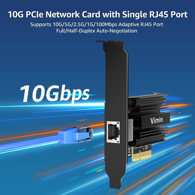 Vmin 10G PCI-E Network Card with 10Gbps RJ45 Ports, Marvel AQC113 Controller, 10Gb Ethernet Adapter Card Compatible with PCI Express X8, X16, Support Windows/Windows Server/Linux/VMware - Image 2